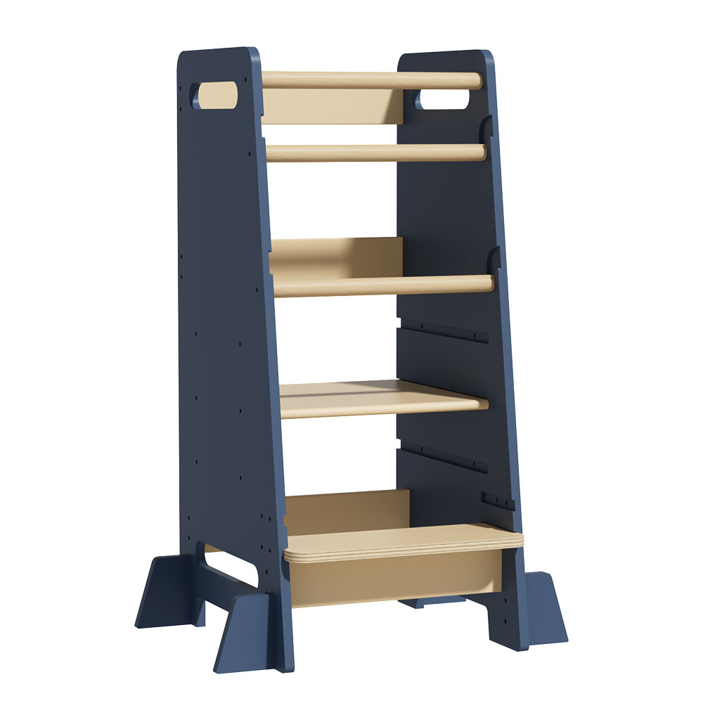 Torre de Aprendizaje Infantil – Altura Ajustable – Estilo Montessori – Gris + Madera Natural