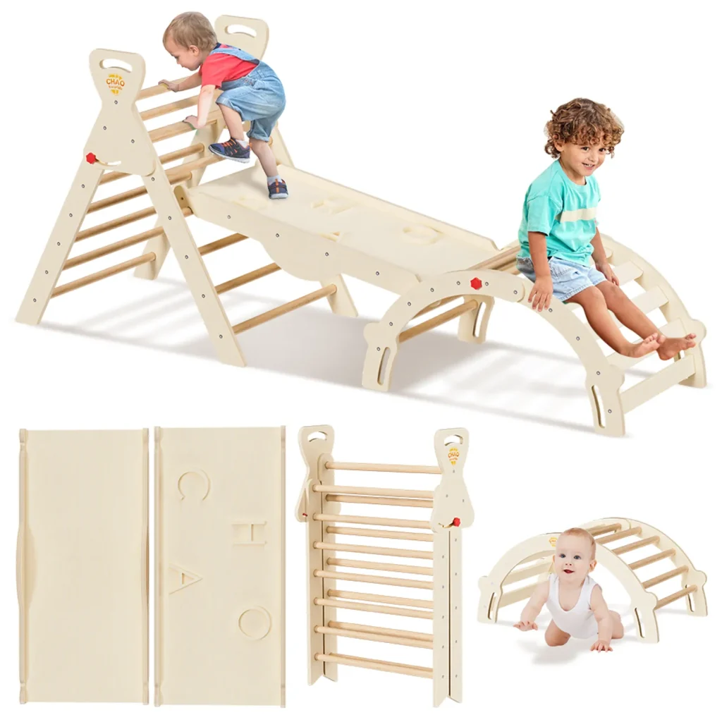 Gimnasio Montessori de Madera Escalada Arco Resbalín Niños